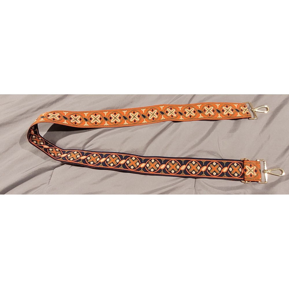 Ah-dorned Embroidered Guitar Handbag Strap Orange Navy Geometric Replacement